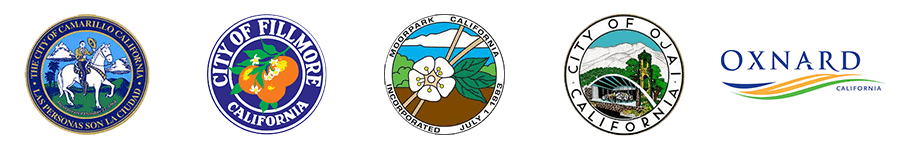 The City of Camarillo California, City of Fillmore California, Moorpark California Incorporated, City of Ojai California, Ocnard California logos