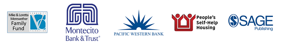 Mike & Loretta Merewether Family Fund, Monticito Bank & Trust, Pacific Western Bank, People's Self-Help Housing, Sage Publishing logos